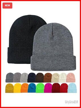 Unisex Slouchy Beanie Hats Winter Knit Caps Soft Ski Hat 2 Pack